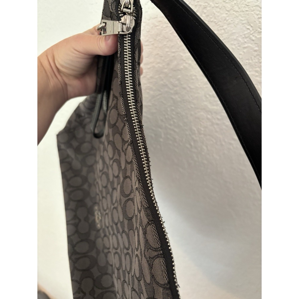 Coach Signature Jacquard Purse Handbag Hobo Style Black‎ and Grey - Picture 7 of 12